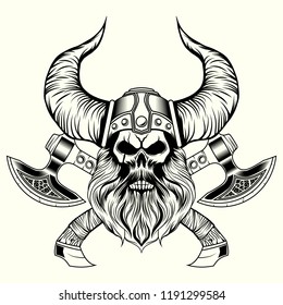 Viking Skull Crossed Axes Vector Illustration Stock Vector (royalty 