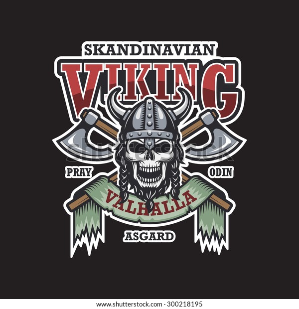 Viking Skull Emblem On Dark Background Stock Vector (Royalty Free ...