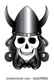 Viking Skull. Hand drawing and make graphic for vector.