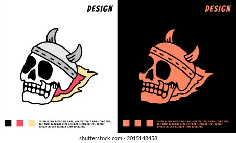 viking skull head and fire. illustration for t shirt, poster, logo, sticker, or apparel merchandise.