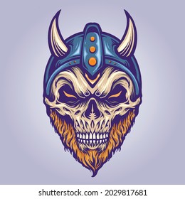 Viking Skull Head with Horn Helmet Vector illustrations for your work Logo, mascot merchandise t-shirt, stickers and Label designs, poster, greeting cards advertising business company or brands.