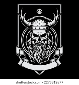 Viking Skull Head Logo hand drawn Illustration Warrior Mark 