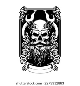 Viking Skull Head Logo hand drawn Illustration Warrior Mark 