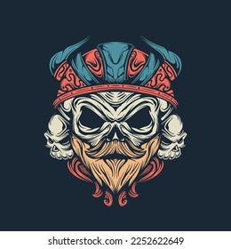 VIKING SKULL HEAD VECTOR ILLUSTRATION