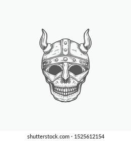 Viking Skull Helmet Hand Drawing Illustration