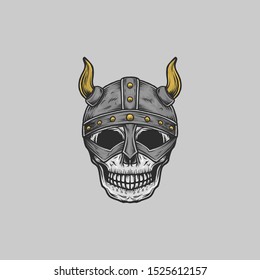 Viking Skull Helmet Hand Drawing Illustration