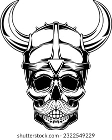 viking skull in helmet with horns