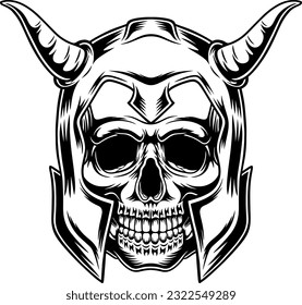 viking skull in helmet with horns