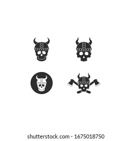 Viking skull with helmet logo vector icon illustration design 