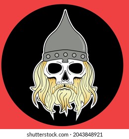 viking skull in a helmet on the background of grug