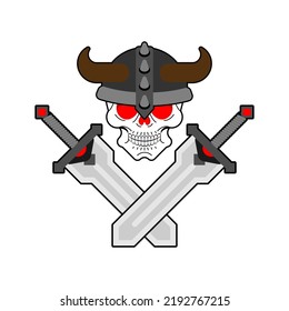 Viking Skull isolated. Barbarian Skull sign. Berserker Skeleton Head symbol