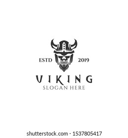 Viking Skull Logo Design Template Vector Illustration