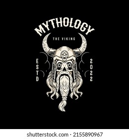 Viking skull mythology vintage vector illustration