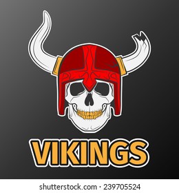 viking skull in red hat, excellent vector illustration