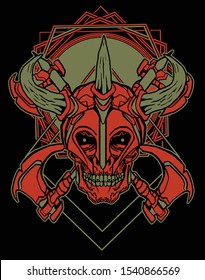 viking skull with Red Maroon color and sacred geometry background for logo and t shirt design