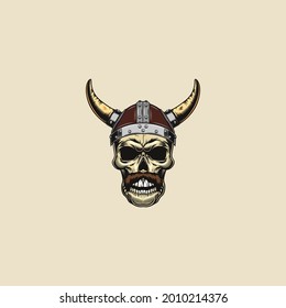 viking skull retro vintage logo vector