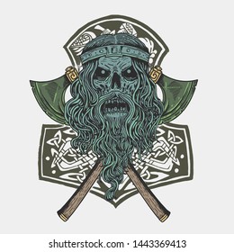 viking skull soldier illustration vector