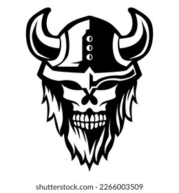 Viking Skull Vector Black And White Warrior Man logo icon symbol template design
