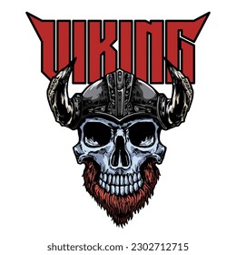 Viking skull vector illustration. Hand drawn viking skull for t-shirt design, sticker, poster, emblem, patch, sport team