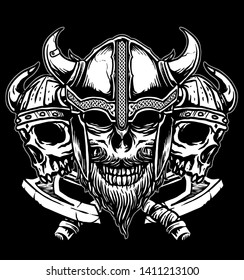 viking skull warrior design with twin skull 