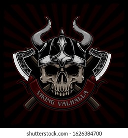 viking skull with weapon vector illustration