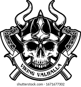 viking skull with weapon vector illustration