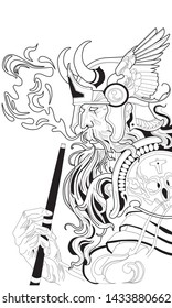 viking smoking a hookah and blowing smoke, vector