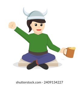 Viking Soldier woman Holding Beer design illustration