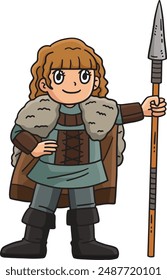 Wikinger mit Speer Cartoon farbigen Clipart 