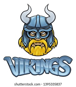 Viking sports mascot in helmet with text graphic illustration