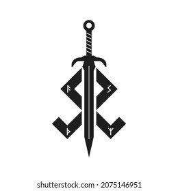 Viking Sword Logo. Sword With Odal Rune And Small Runes