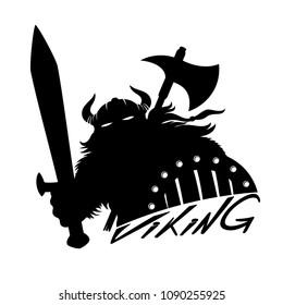 Viking with sword and shield on white background.