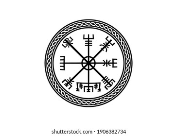 Viking Symbol Vegvisir Futhark Rune Magical Navigator Compass Meaning Art Board Print. Protective runic talisman for travelers. Compass for the wandering. Vector isolated on white background