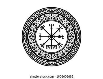 Viking Symbol Vegvisir Futhark Rune Magical Navigator Compass Meaning Art Board Print. Protective runic talisman for travelers. Compass for the wandering. Vector isolated on white background