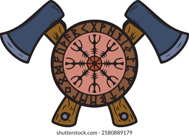 viking symbols with axes and shields