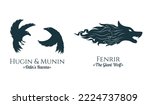 Viking symbols the Giant wolf and Odin's Ravens. Two isolated scandinavian vector illustration for  tattoo, print and t-shirt design.
