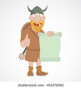 Viking with thump up showing empty open parchment