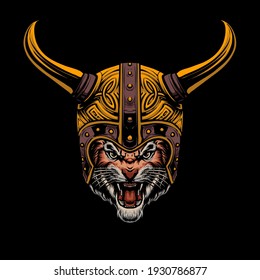 viking tiger helmet vector illustration