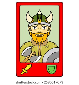 viking trading card game illustration hand drawn isolated vector