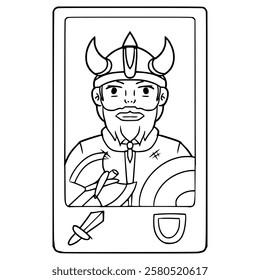 viking trading card game illustration hand drawn outline vector