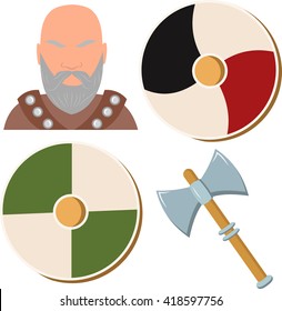 Viking with two axes and shield