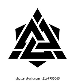 Viking Valknut sign symblol icon black color. Interwoven triangles. Vector illustration. Logo, tattoo, amulet. Scandinavian mythology. Odin Symbol, Trinity.