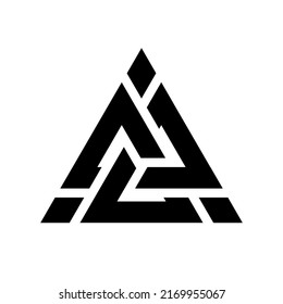 Viking Valknut sign symblol icon black color. Interwoven triangles. Vector illustration. Logo, tattoo, amulet. Scandinavian mythology. Odin Symbol, Trinity.