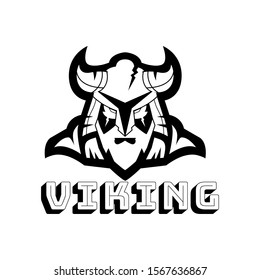 Viking vector logo template on white background for sport team or apparel emblem. Strong viking scandinavian head mascot with iron headgear. Download and edit the EPS files. Esport logo maker.