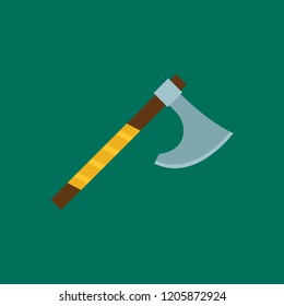 Viking War Axe flat icon isolated on green background. Simple axe sign symbol in flat style. Viking Vector illustration for web and mobile design.