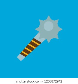 Viking War hammer flat icon isolated on blue background. Simple Cartoon hammer sign symbol in flat style. Viking Vector illustration for web and mobile design.