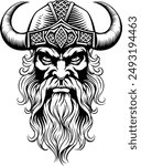 A Viking warrior or barbarian gladiator man mascot face looking strong wearing a helmet. In a retro vintage woodcut style.