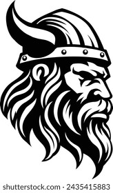 A Viking warrior or barbarian gladiator man mascot face looking strong wearing a helmet. In a retro vintage woodcut style.