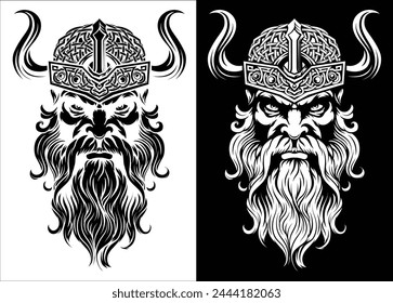 A Viking warrior or barbarian gladiator man mascot face looking strong wearing a helmet. In a retro vintage woodcut style.