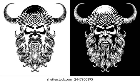 A Viking warrior or barbarian gladiator man mascot face looking strong wearing a helmet. In a retro vintage woodcut style.